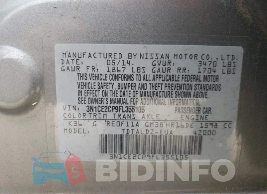3N1CE2CP9FL355105 Photo# 12