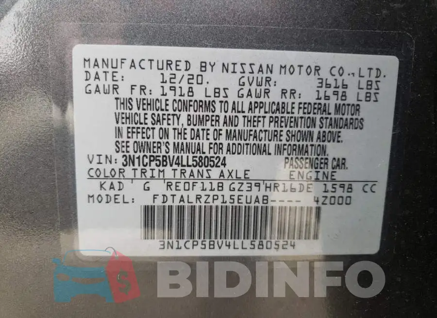 3N1CP5BV4LL580524 Photo# 12
