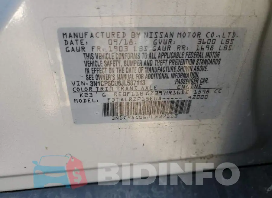 3N1CP5CU6JL537113 Photo# 12