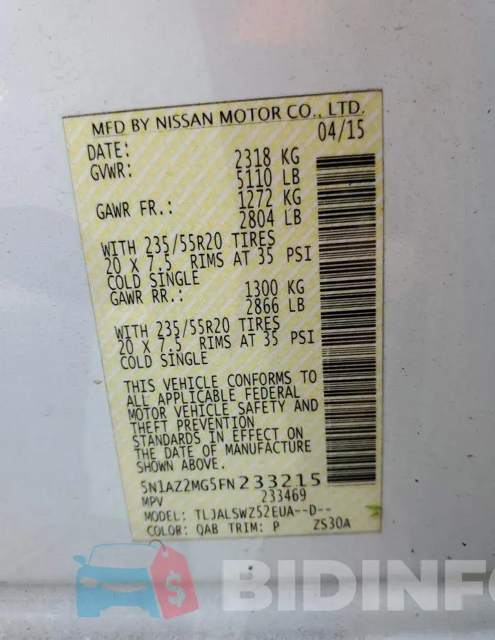5N1AZ2MG5FN233215 Photo# 13