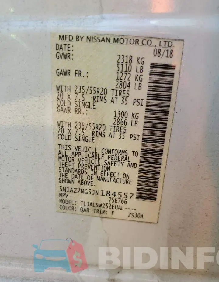 5N1AZ2MG5JN184557 Photo# 14