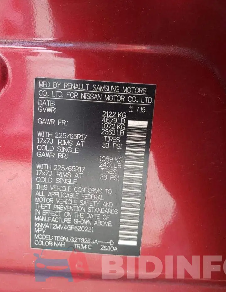 KNMAT2MV4GP620221 Photo# 14