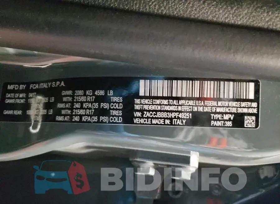 ZACCJBBB3HPF49251 Photo# 12