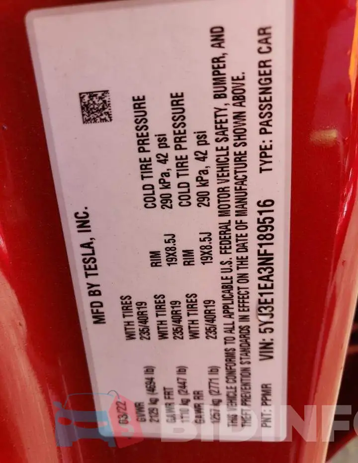 5YJ3E1EA3NF189516 Photo# 13