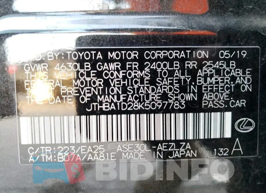 JTHBA1D28K5097783 Photo# 12