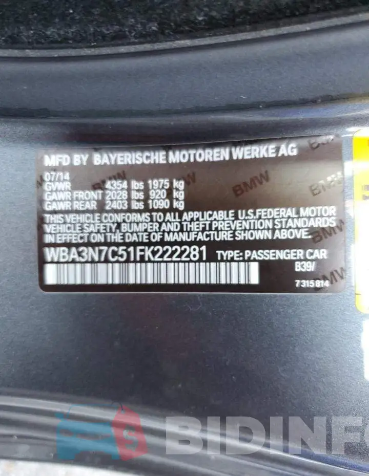 WBA3N7C51FK222281 Photo# 12