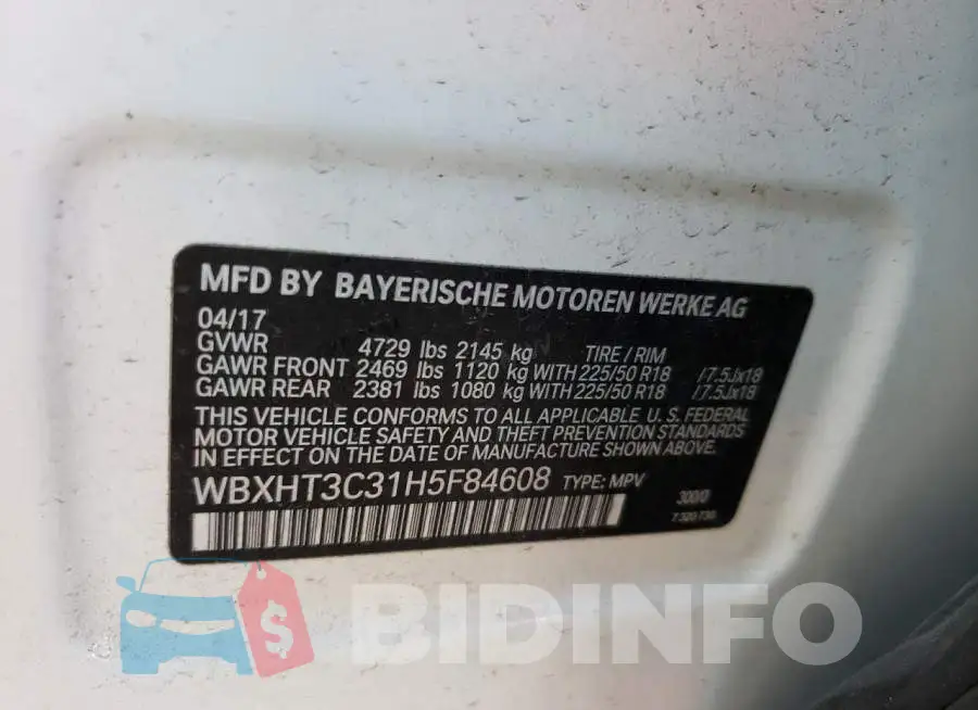 WBXHT3C31H5F84608 Photo# 13