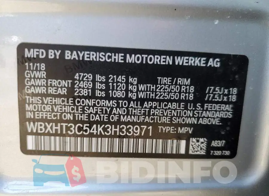 WBXHT3C54K3H33971 Photo# 12