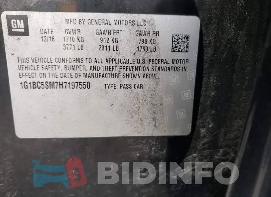 1G1BC5SM7H7197550 Photo# 12