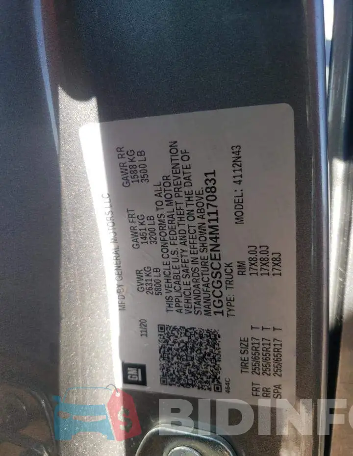1GCGSCEN4M1170831 Photo# 12