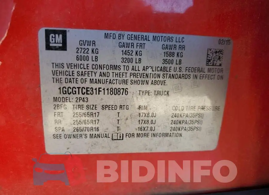 1GCGTCE31F1180876 Photo# 13