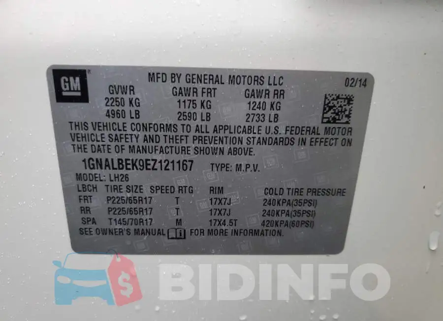 1GNALBEK9EZ121167 Photo# 13