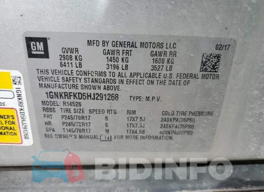 1GNKRFKD5HJ291268 Photo# 12
