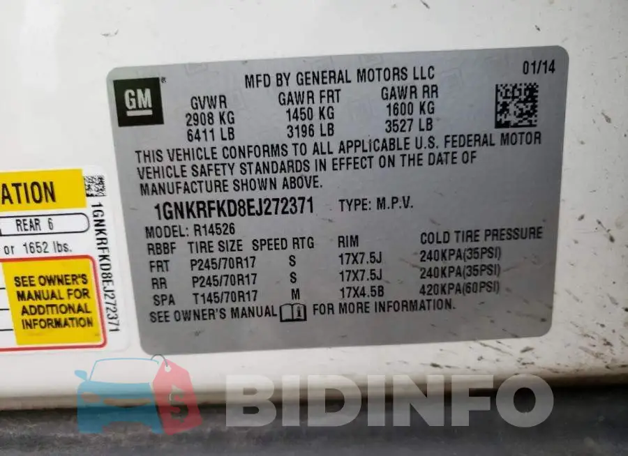 1GNKRFKD8EJ272371 Photo# 14