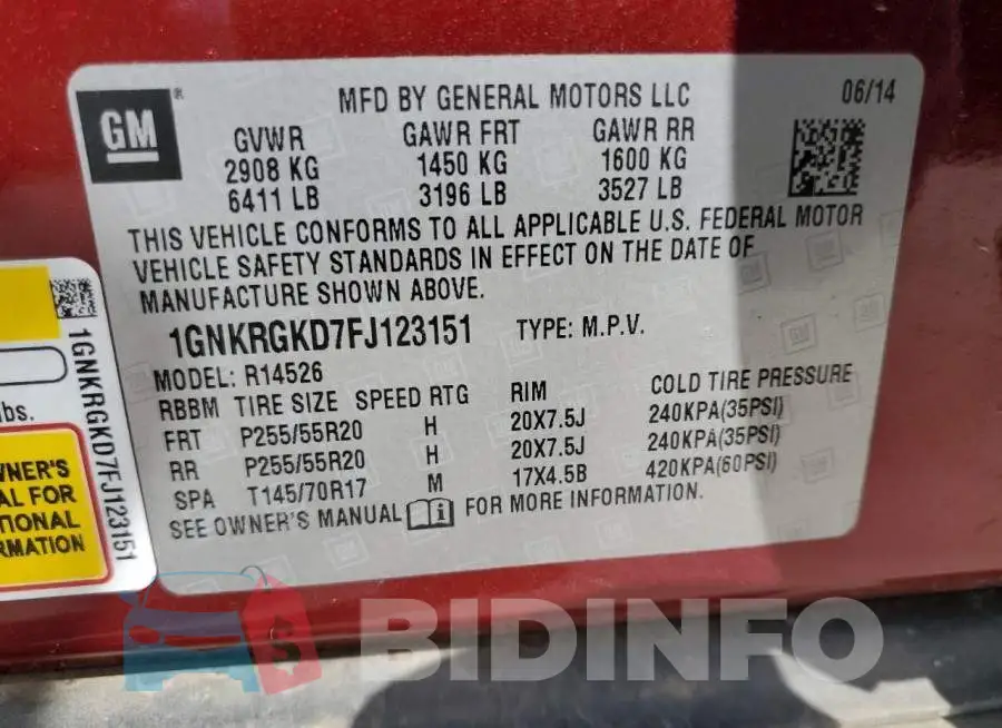1GNKRGKD7FJ123151 Photo# 14