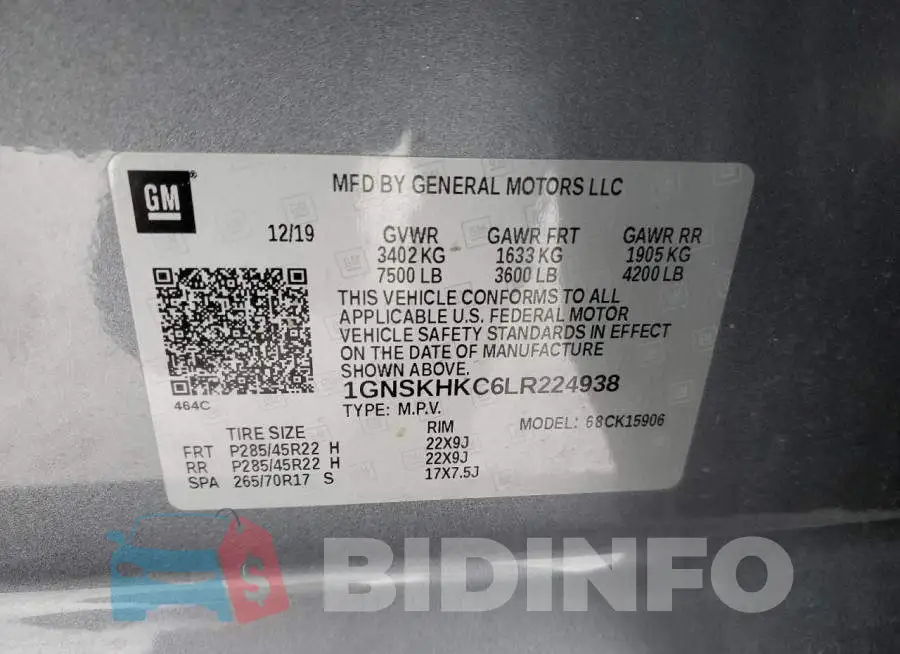 1GNSKHKC6LR224938 Photo# 14