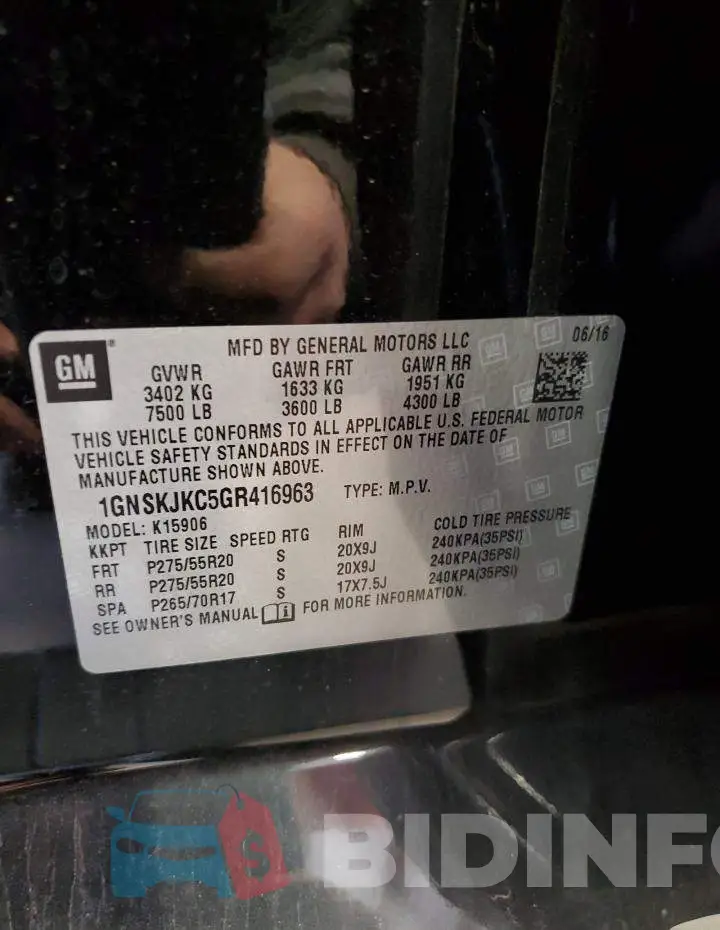 1GNSKJKC5GR416963 Photo# 12