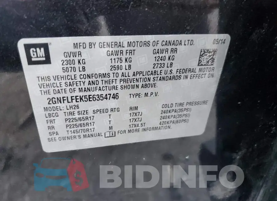 2GNFLFEK5E6354746 Photo# 13