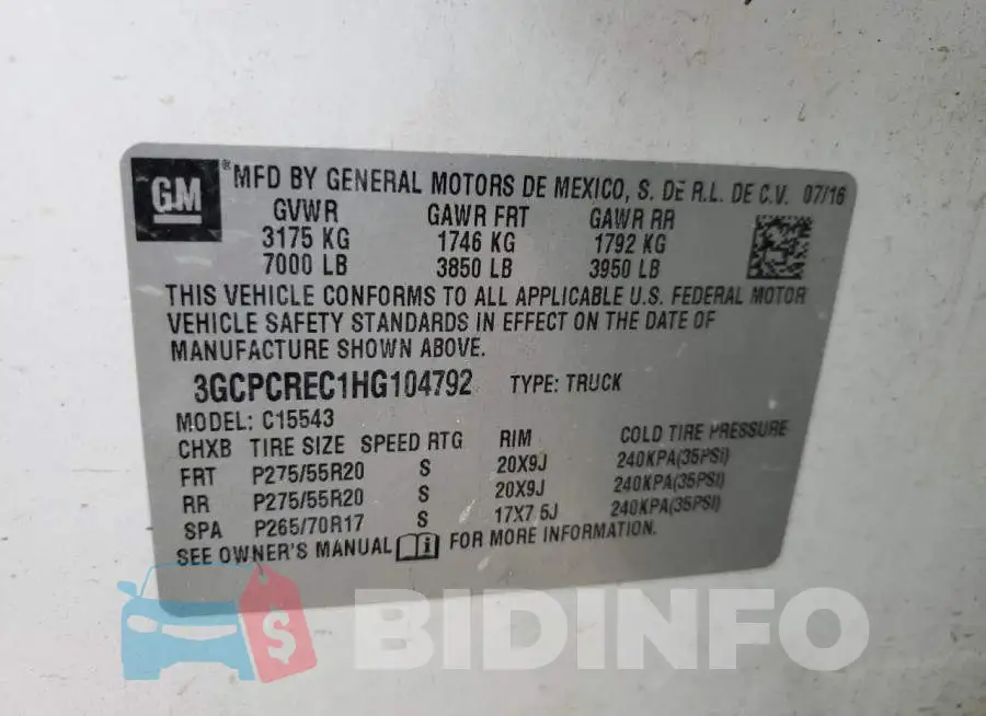 3GCPCREC1HG104792 Photo# 13