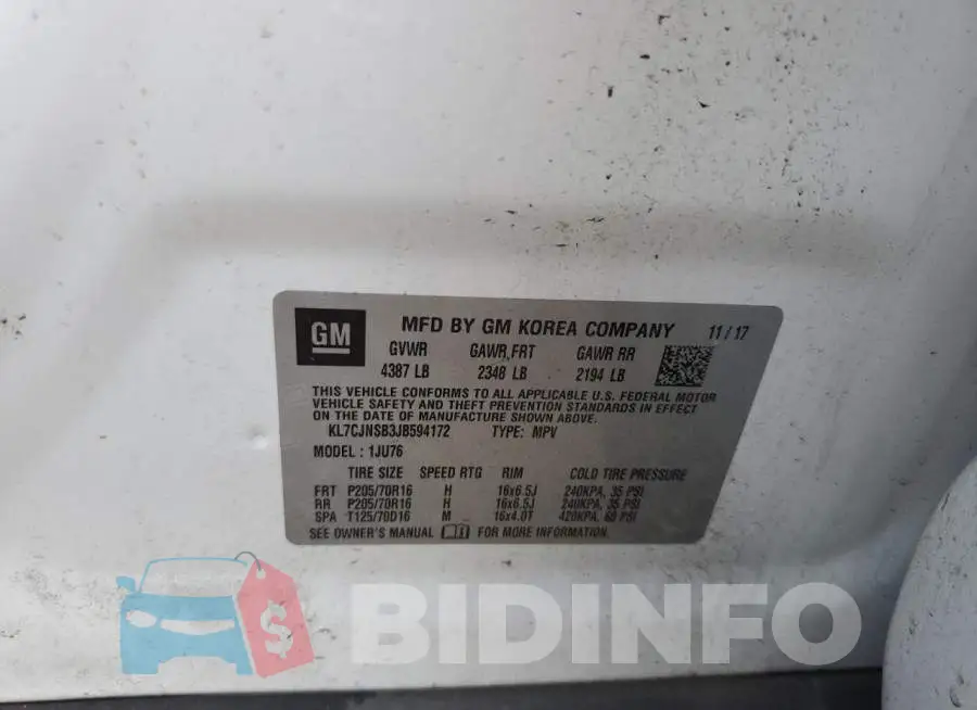 KL7CJNSB3JB594172 Photo# 12