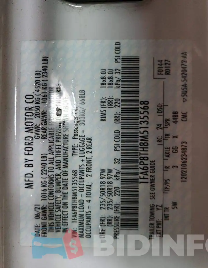 1FA6P8TH8M5135568 Photo# 13