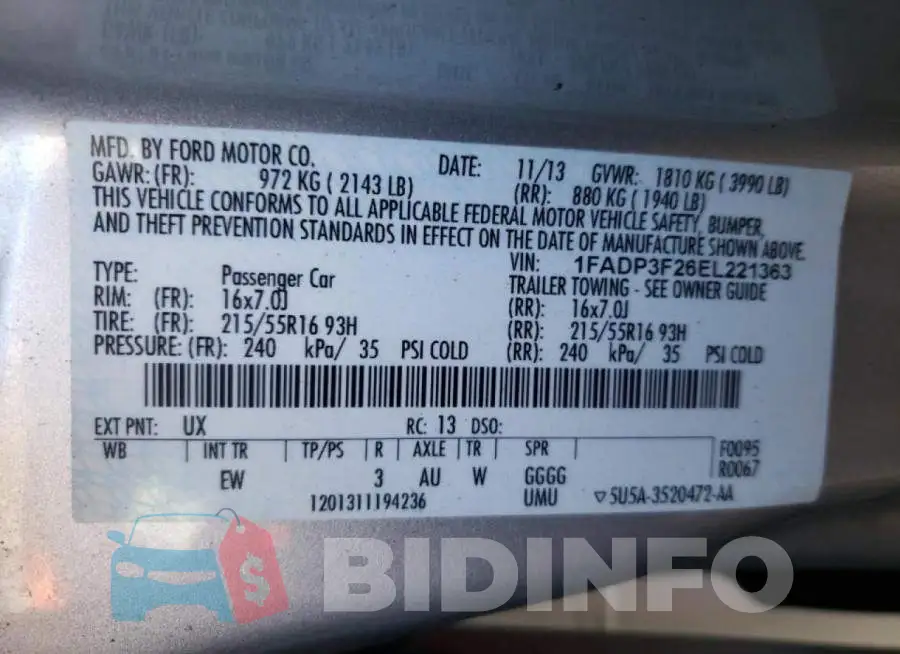 1FADP3F26EL221363 Photo# 12