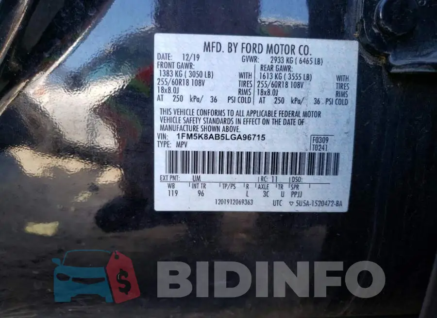 1FM5K8AB5LGA96715 Photo# 14