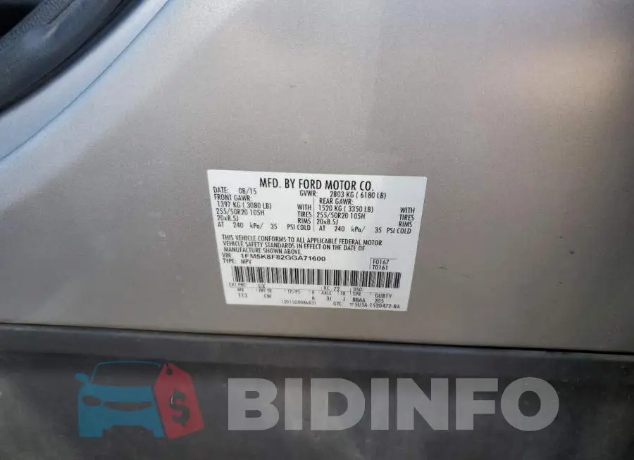 1FM5K8F82GGA71600 Photo# 13