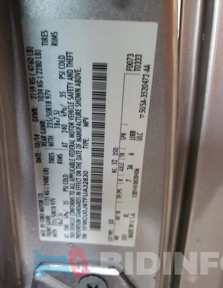 1FMCU0J97FUA32830 Photo# 10