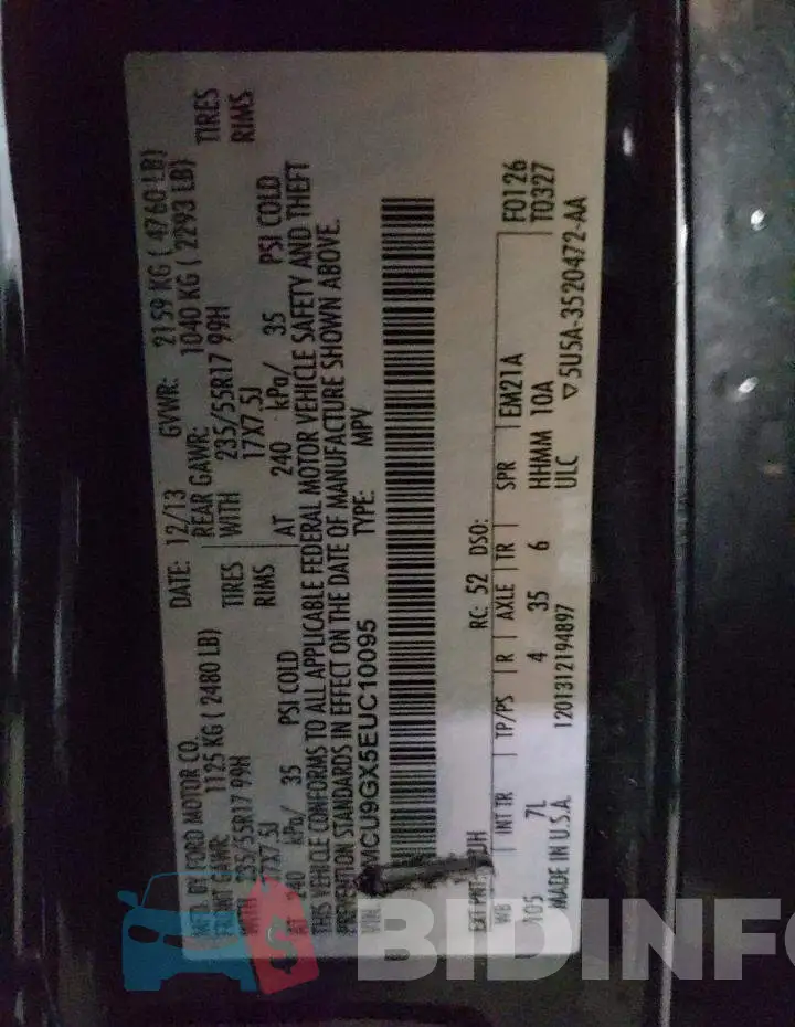 1FMCU9GX5EUC10095 Photo# 13