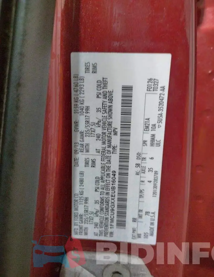1FMCU9GXXEUB16049 Photo# 13