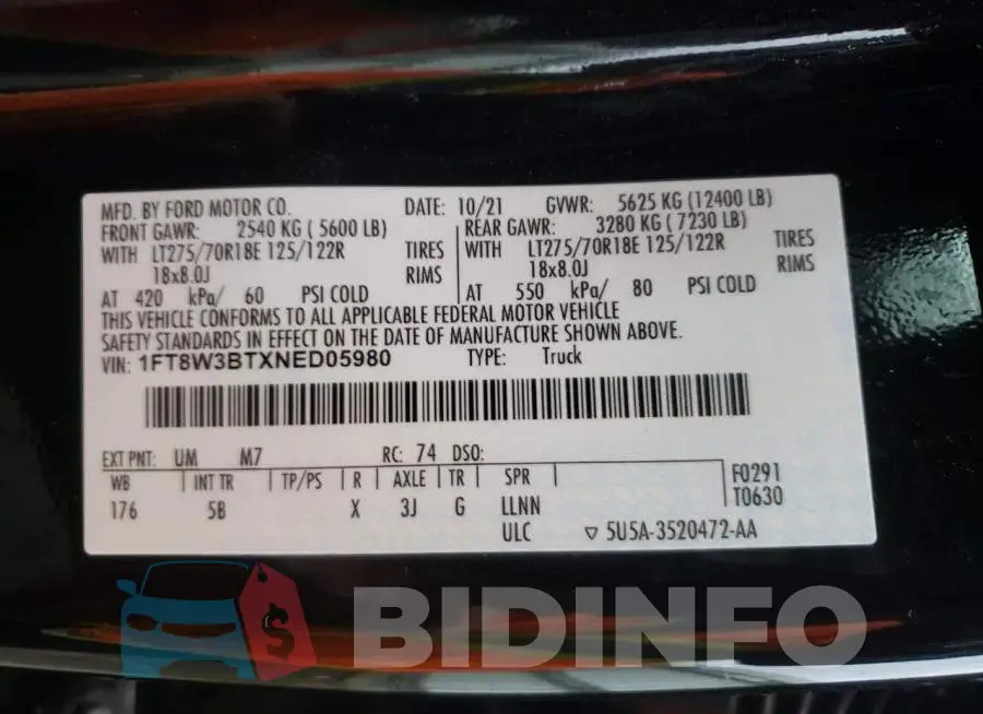 1FT8W3BTXNED05980 Photo# 12