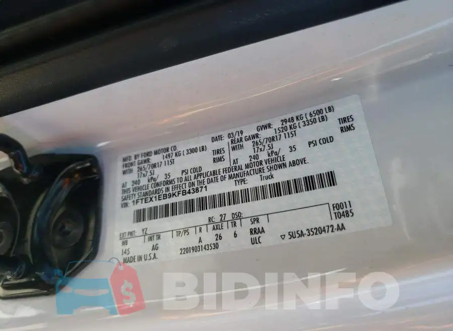 1FTEX1EB9KFB43871 Photo# 10