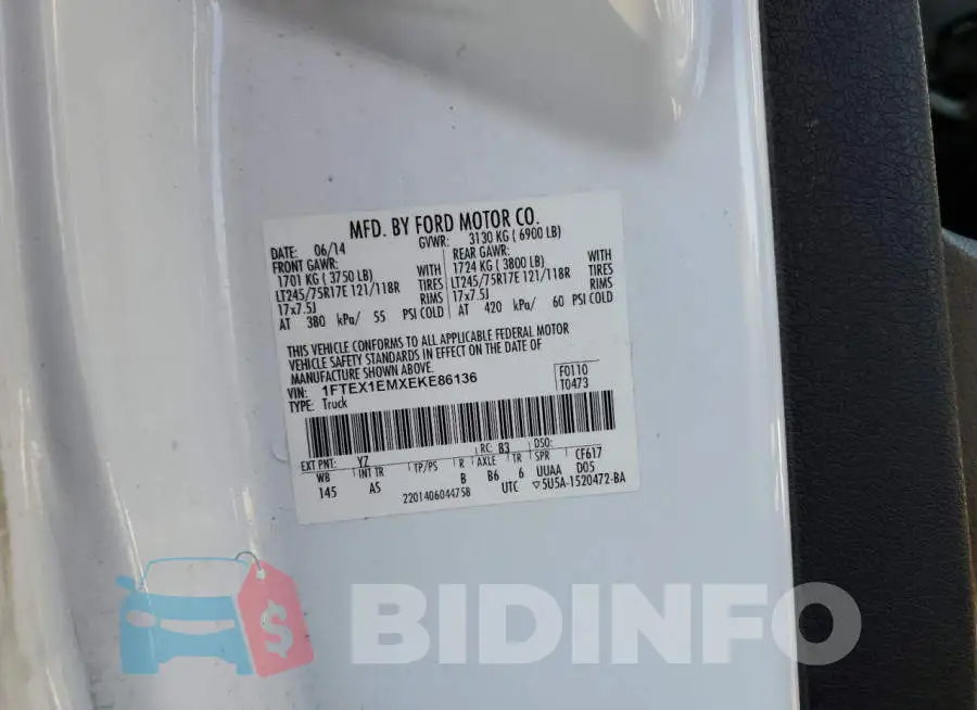 1FTEX1EMXEKE86136 Photo# 12