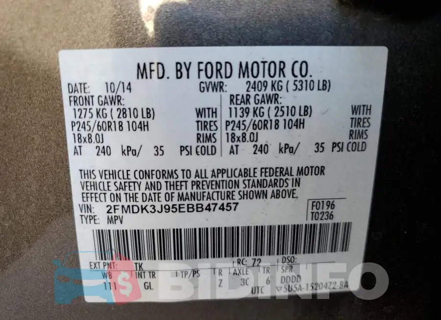 2FMDK3J95EBB47457 Photo# 12