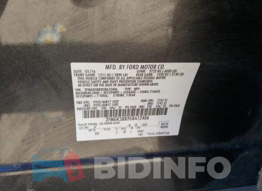 2FMGK5B82GBA12406 Photo# 13
