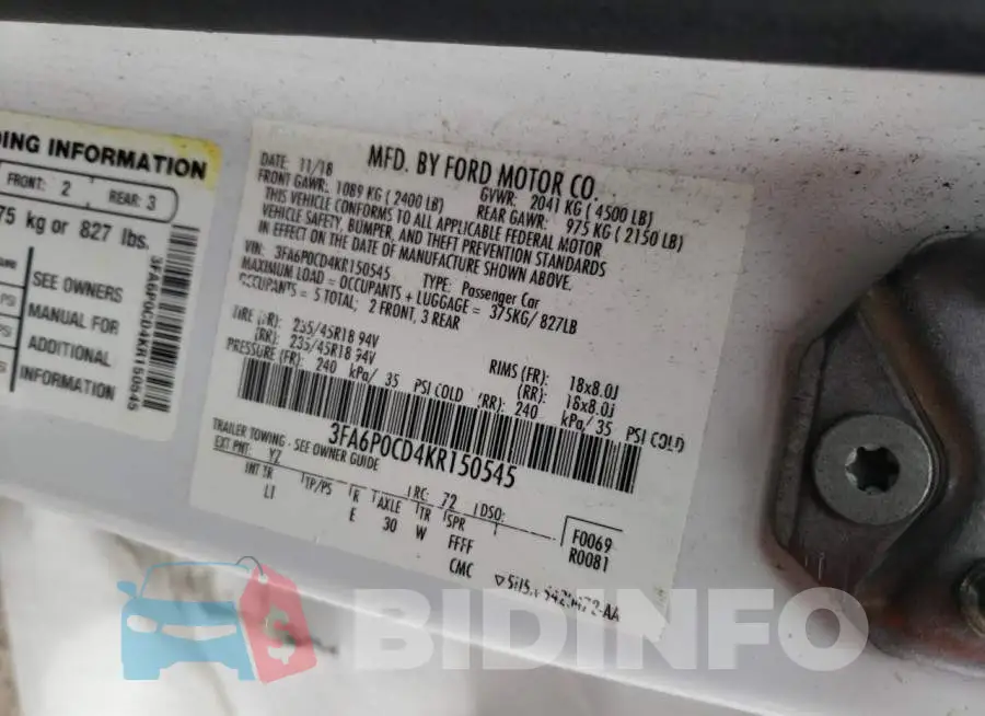 3FA6P0CD4KR150545 Photo# 12