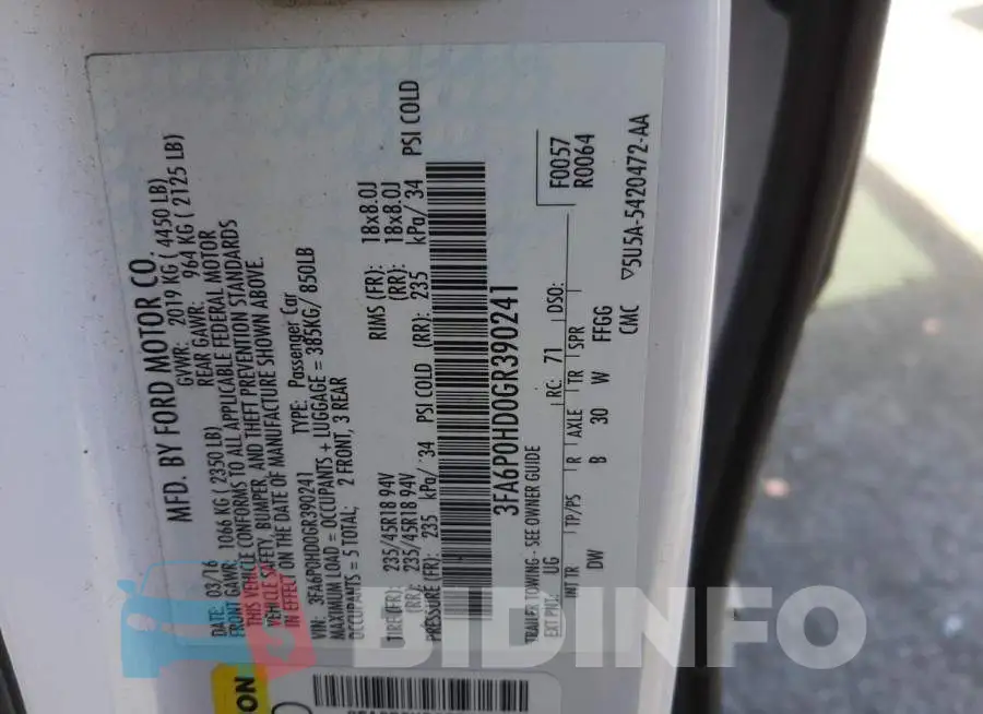 3FA6P0HD0GR390241 Photo# 12