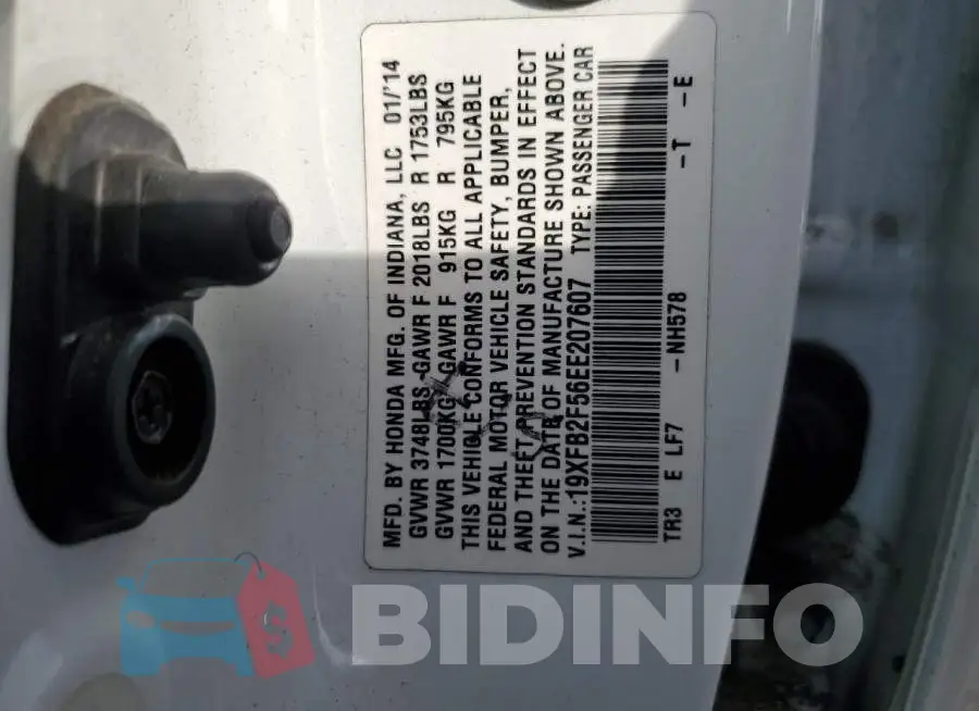 19XFB2F56EE207607 Photo# 12