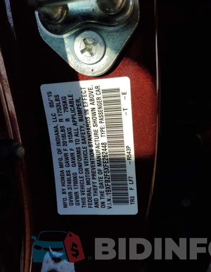 19XFB2F5XFE262448 Photo# 12