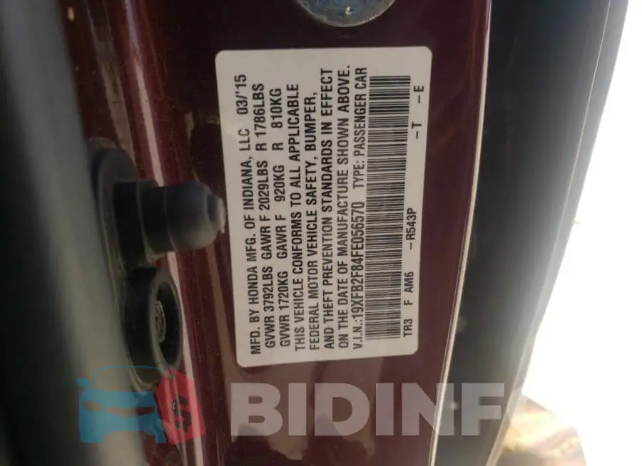 19XFB2F84FE056570 Photo# 12