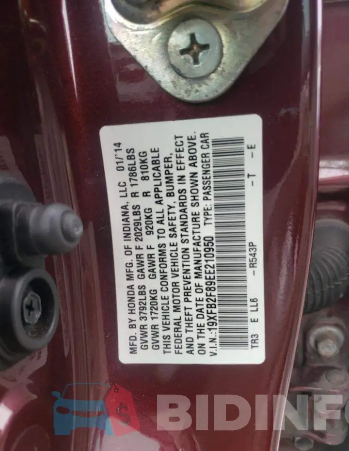 19XFB2F89EE210950 Photo# 12