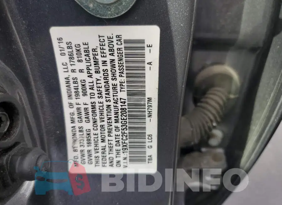 19XFC2F53GE208147 Photo# 12