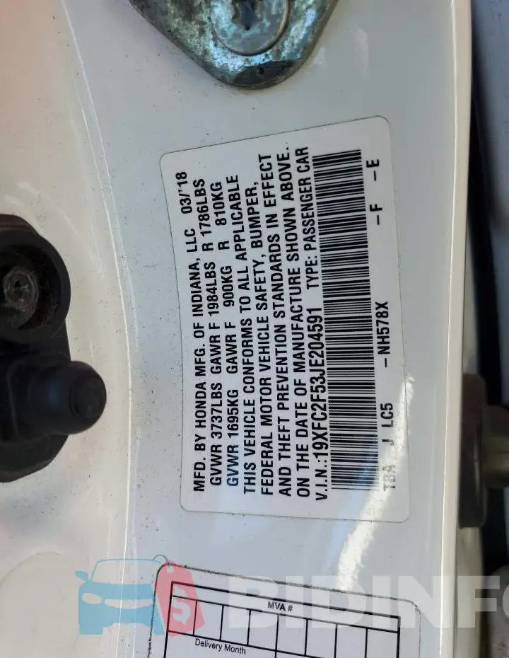 19XFC2F53JE204591 Photo# 13
