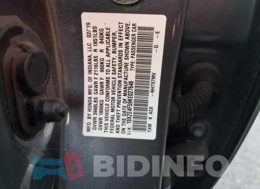 19XZE4F59KE027646 Photo# 12