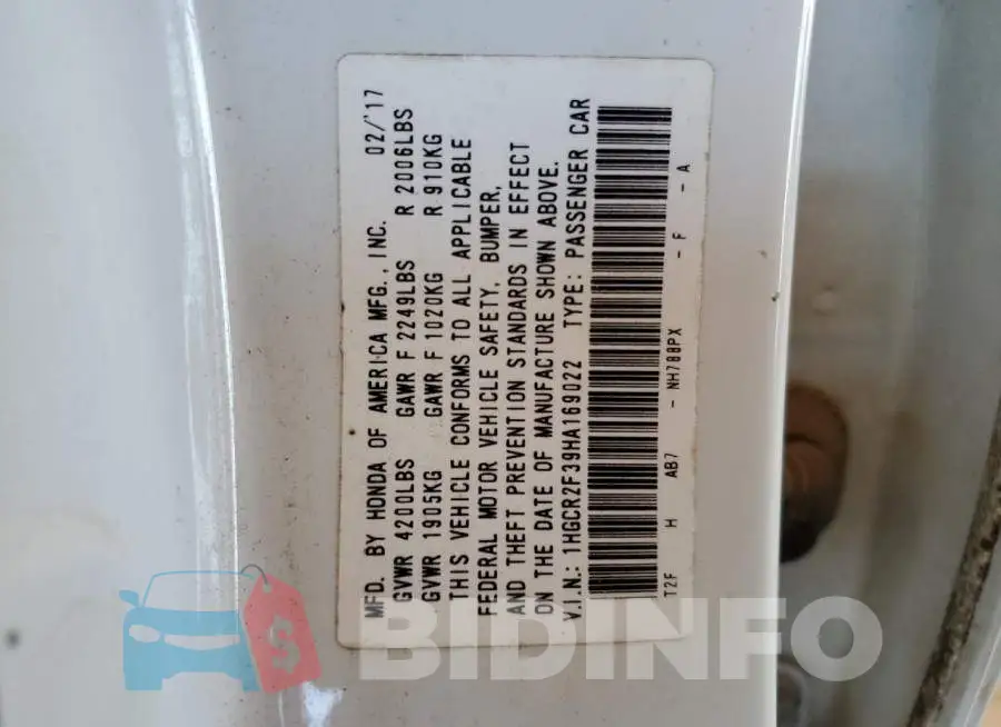 1HGCR2F39HA169022 Photo# 12