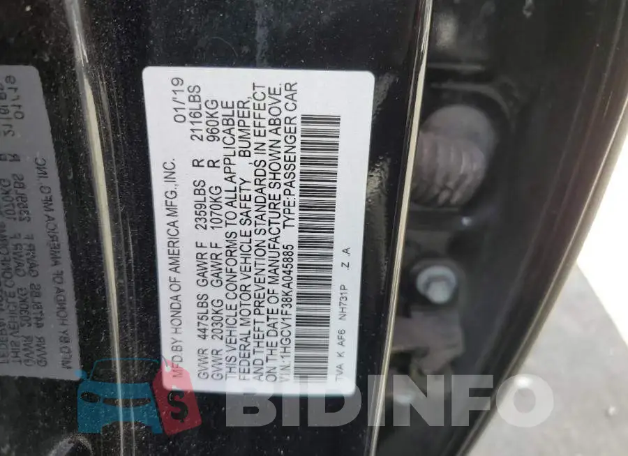 1HGCV1F38KA045885 Photo# 12