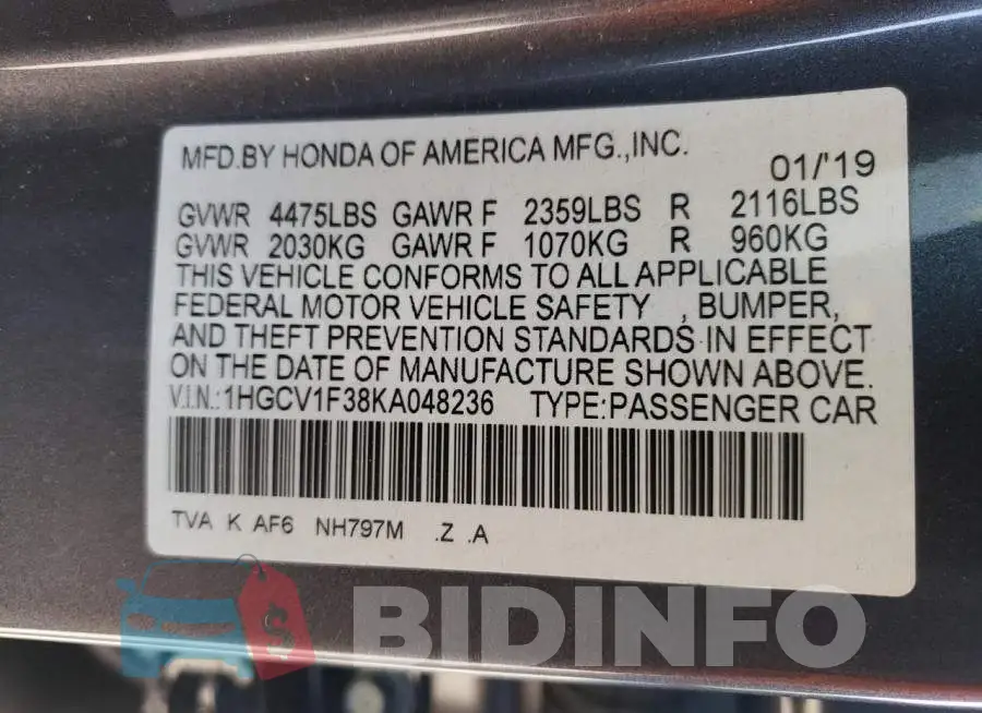 1HGCV1F38KA048236 Photo# 12