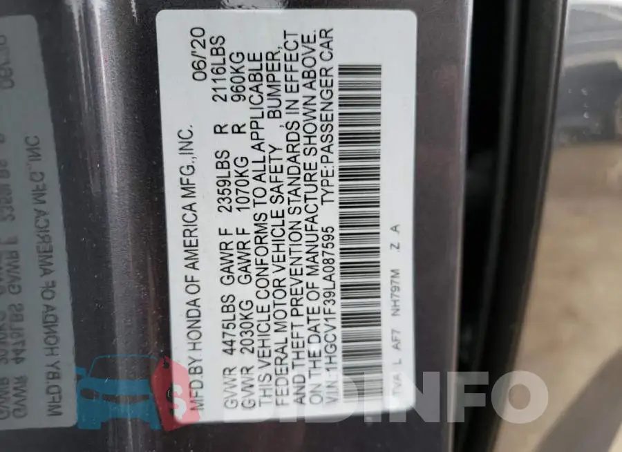1HGCV1F39LA087595 Photo# 12