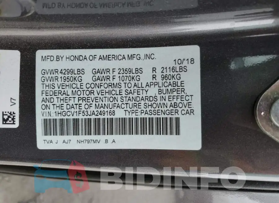 1HGCV1F53JA249168 Photo# 12